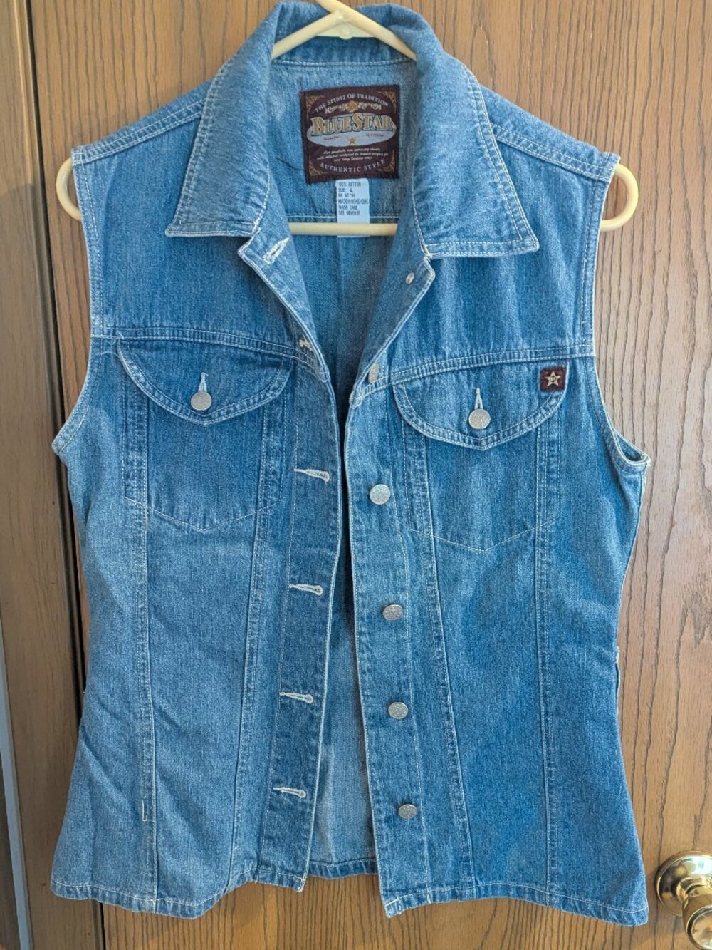 VTG Blue Star Button Blue-Jean Denim Vest w/ Pockets Country Cowgirl Western-L